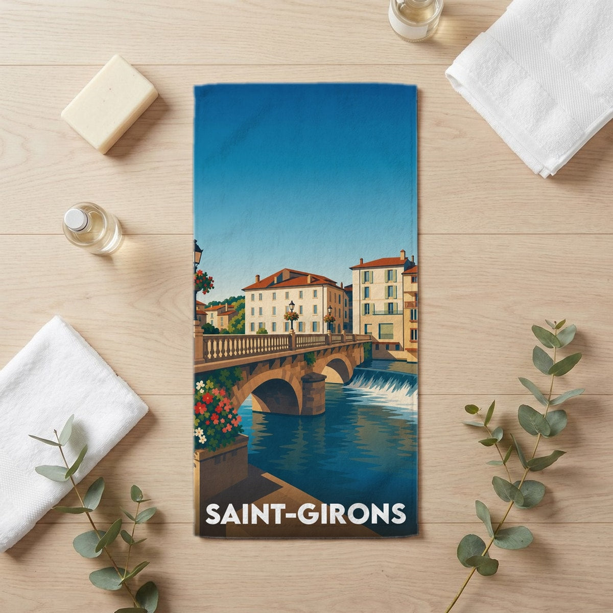 Serviette de bain 30 cm x 60 cm souvenir de Saint-Girons