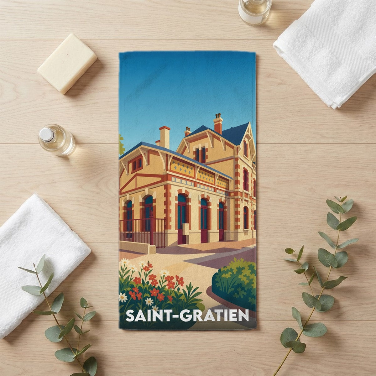 Serviette de bain 30 cm x 60 cm souvenir de Saint-Gratien