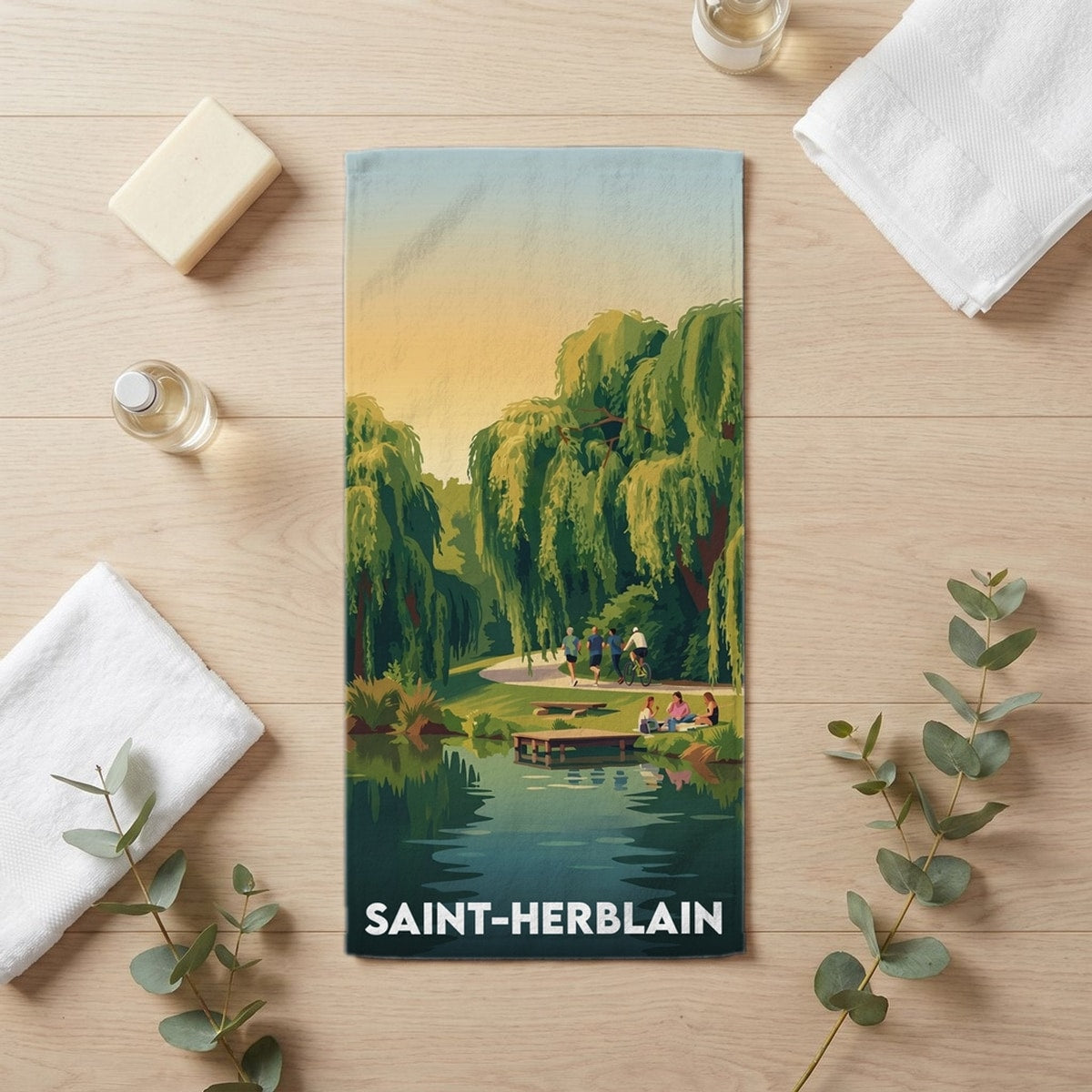 Serviette de bain 30 cm x 60 cm souvenir de Saint-Herblain