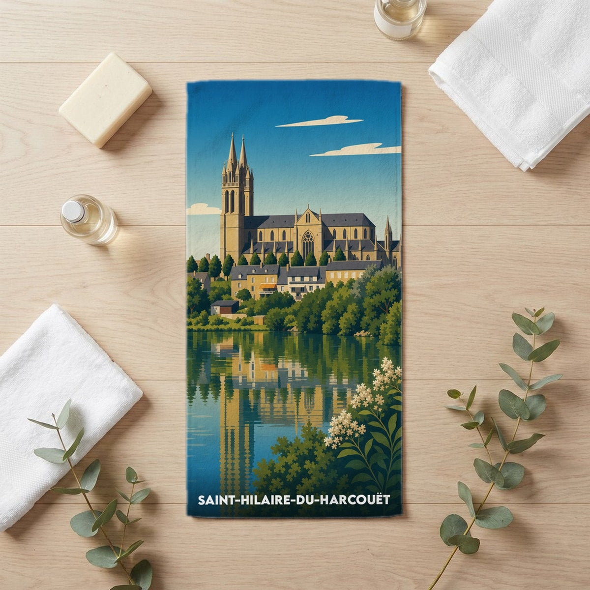 Serviette de bain 30 cm x 60 cm souvenir de Saint-Hilaire-du-Harcouët