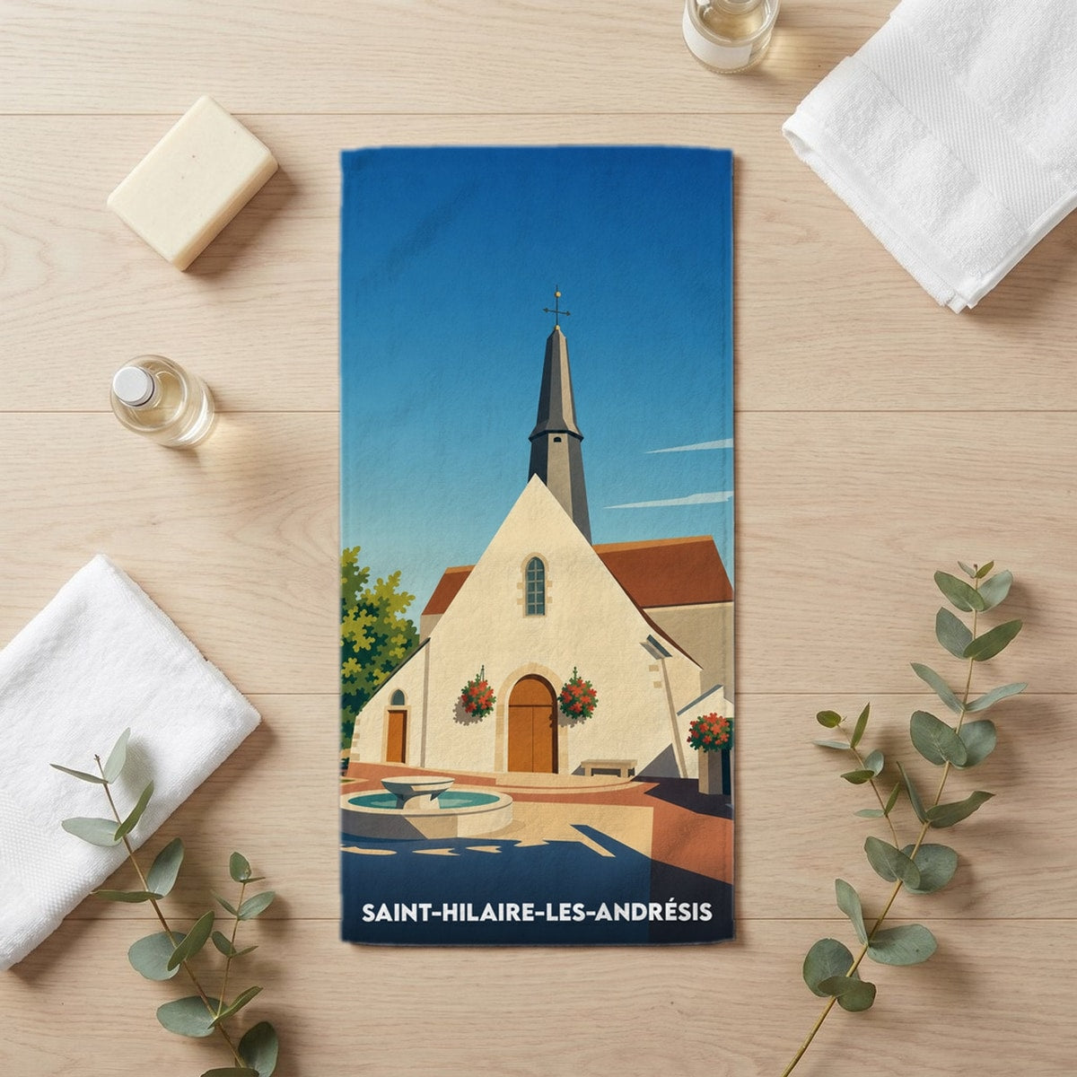 Serviette de bain 30 cm x 60 cm souvenir de Saint-Hilaire-les-Andrésis