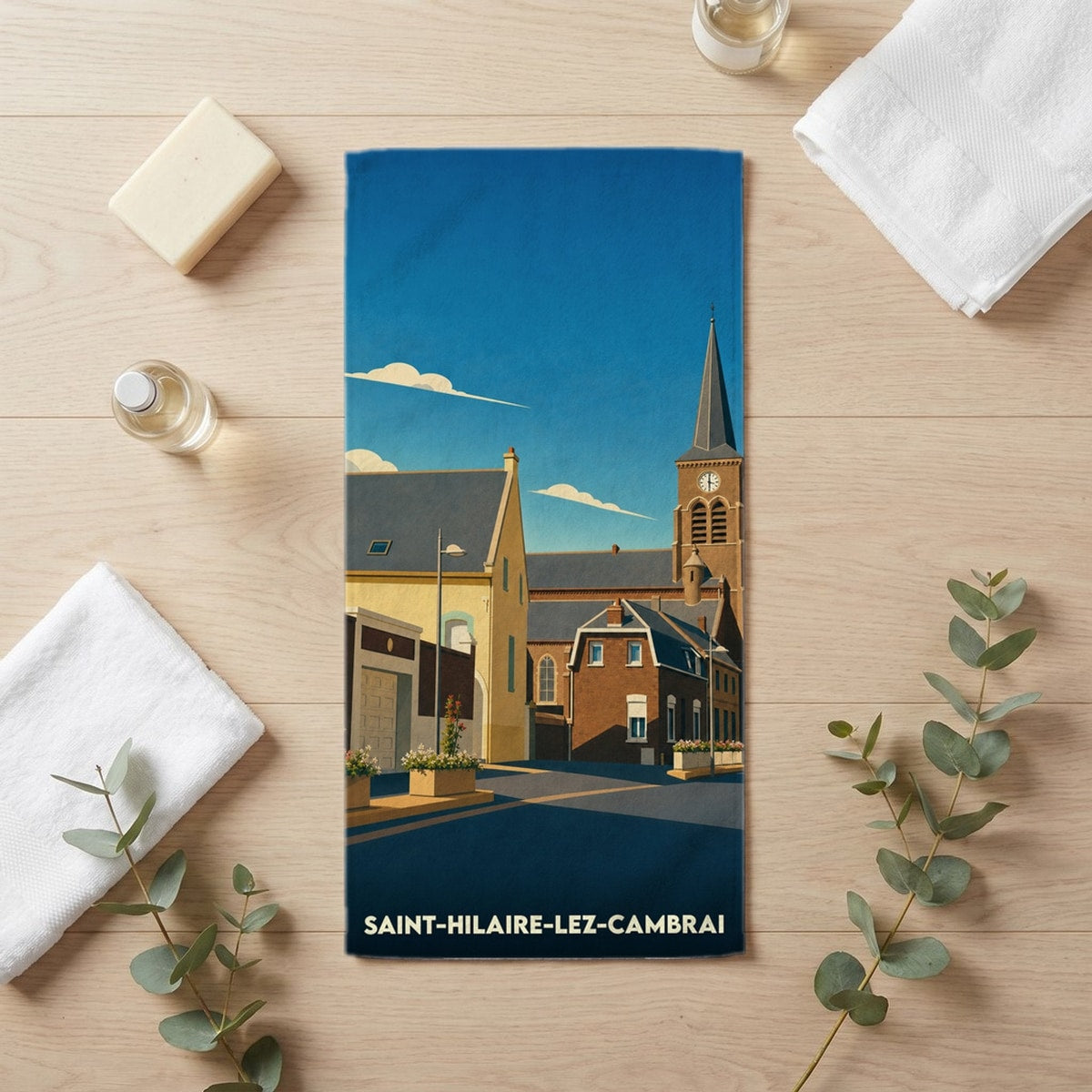 Serviette de bain 30 cm x 60 cm souvenir de Saint-Hilaire-lez-Cambrai
