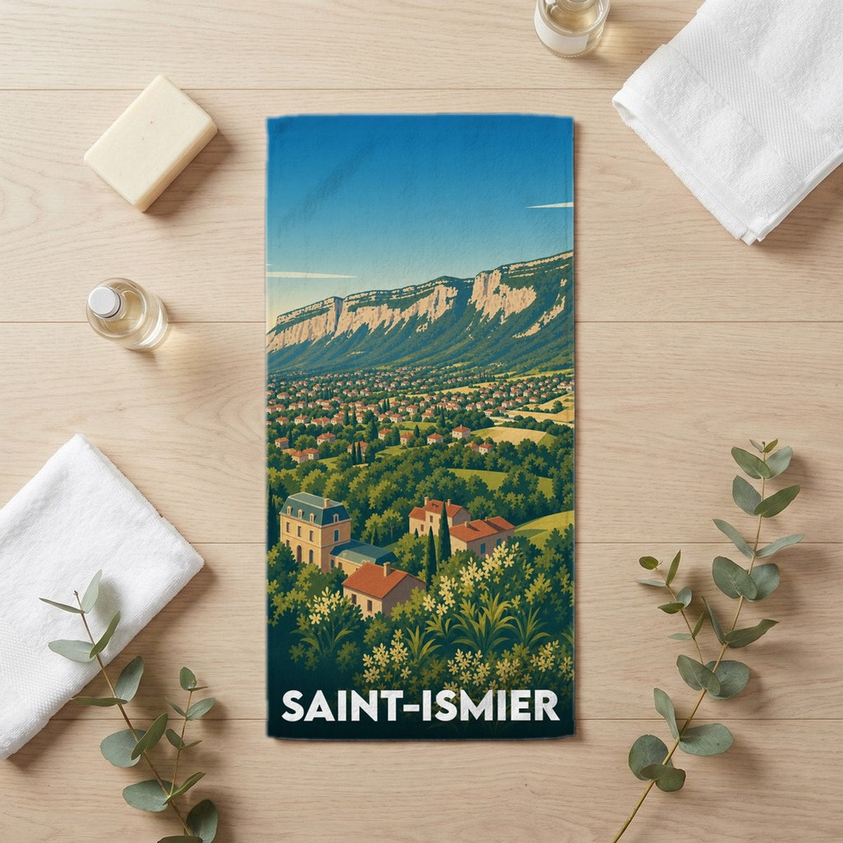Serviette de bain 30 cm x 60 cm souvenir de Saint-Ismier