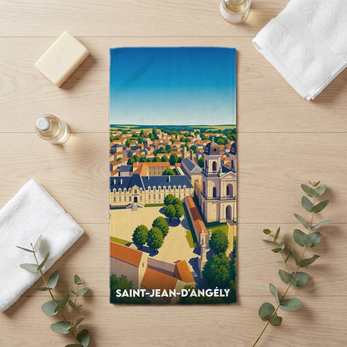 Serviette de bain 30 cm x 60 cm souvenir de Saint-Jean-d'Angély