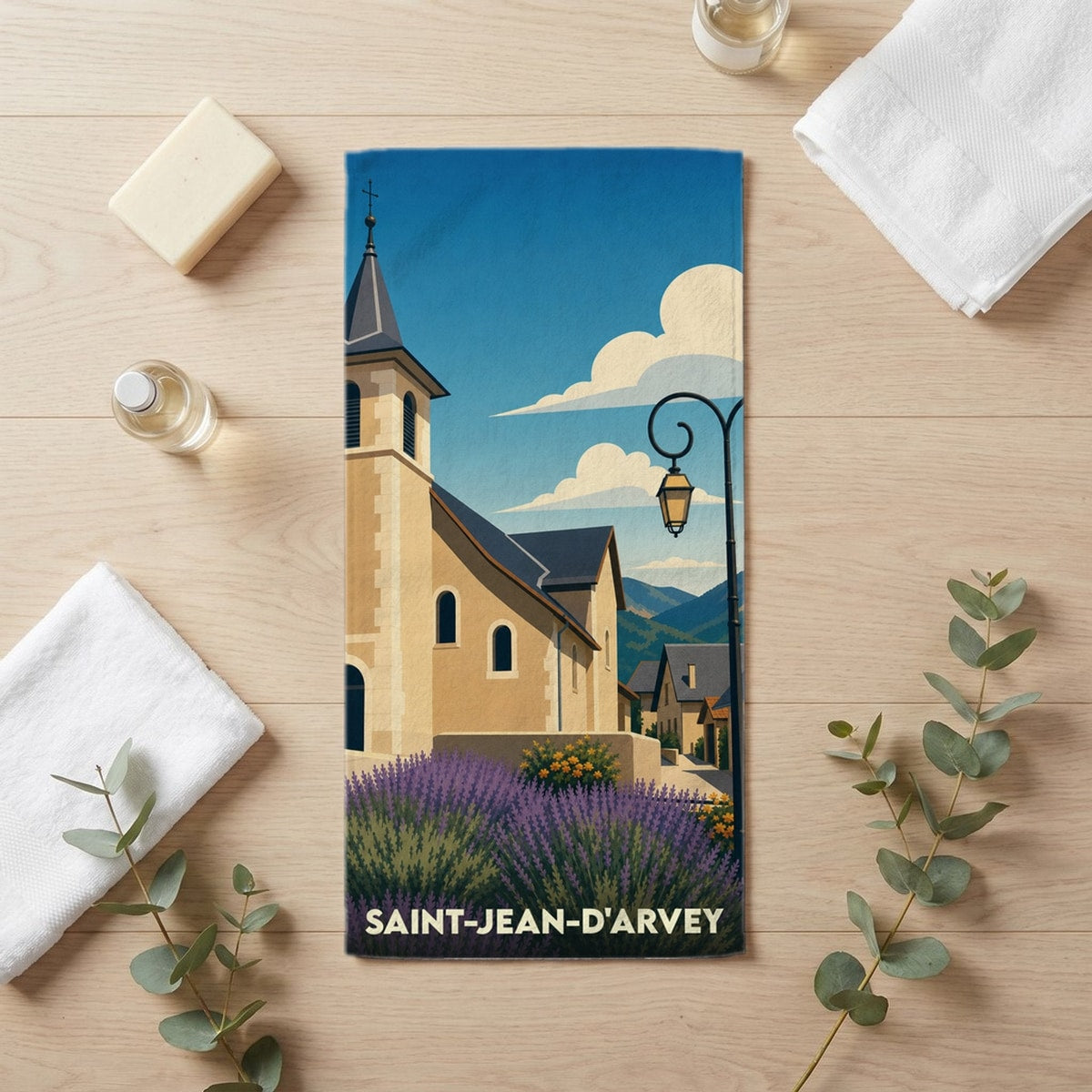 Serviette de bain 30 cm x 60 cm souvenir de Saint-Jean-d'Arvey