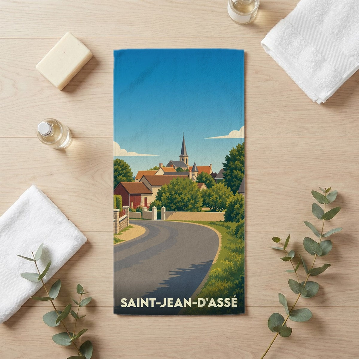 Serviette de bain 30 cm x 60 cm souvenir de Saint-Jean-d'Assé