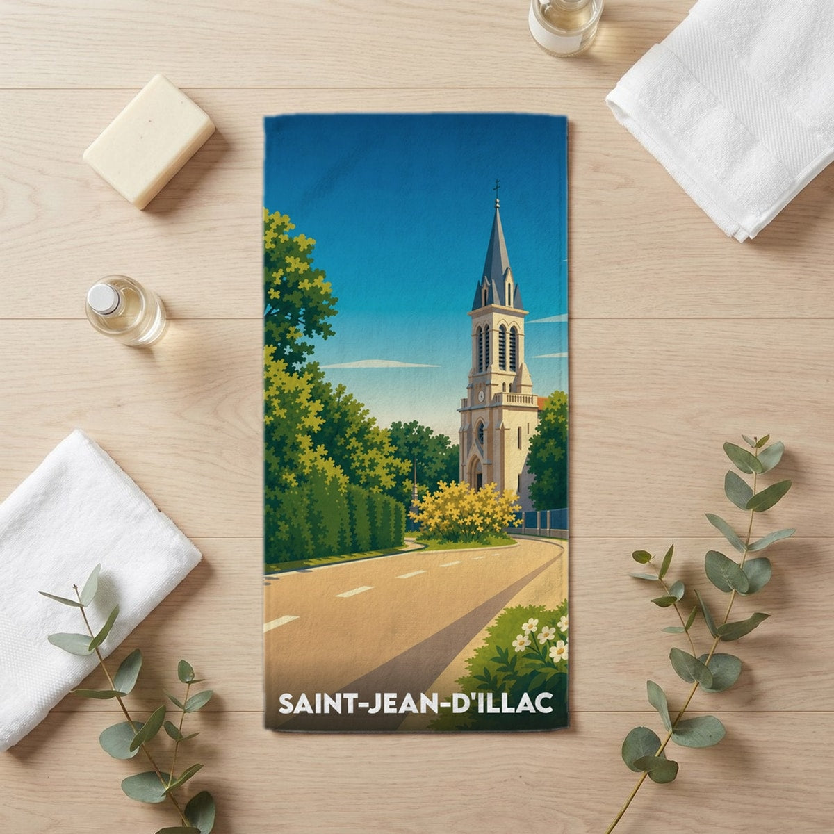 Serviette de bain 30 cm x 60 cm souvenir de Saint-Jean-d'Illac