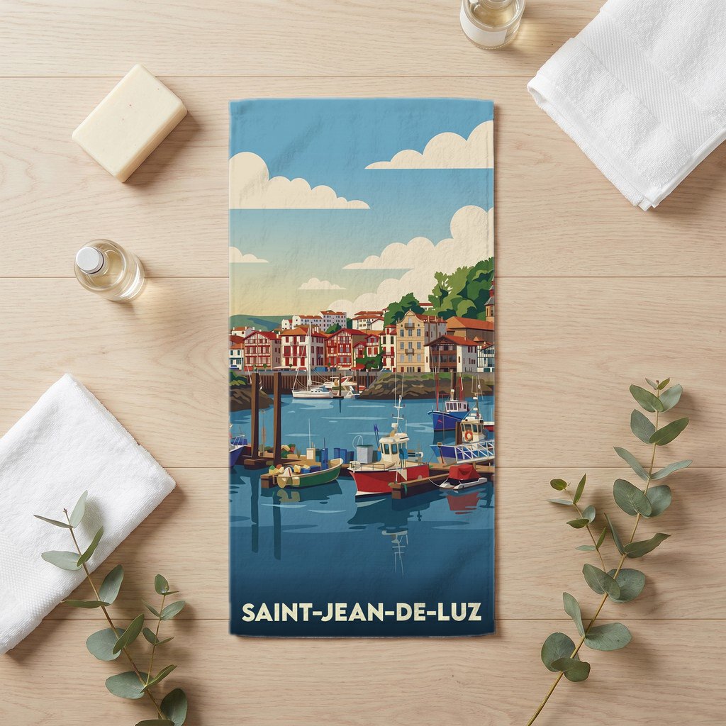 Serviette de bain 30 cm x 60 cm souvenir de Saint-Jean-de-Luz