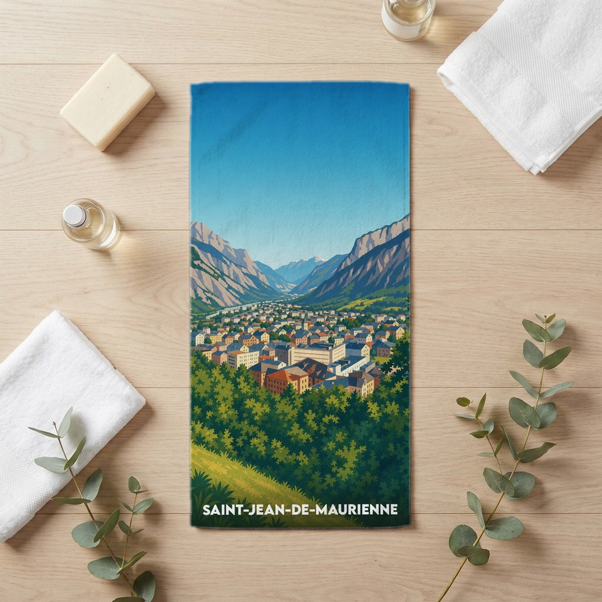 Serviette de bain 30 cm x 60 cm souvenir de Saint-Jean-de-Maurienne