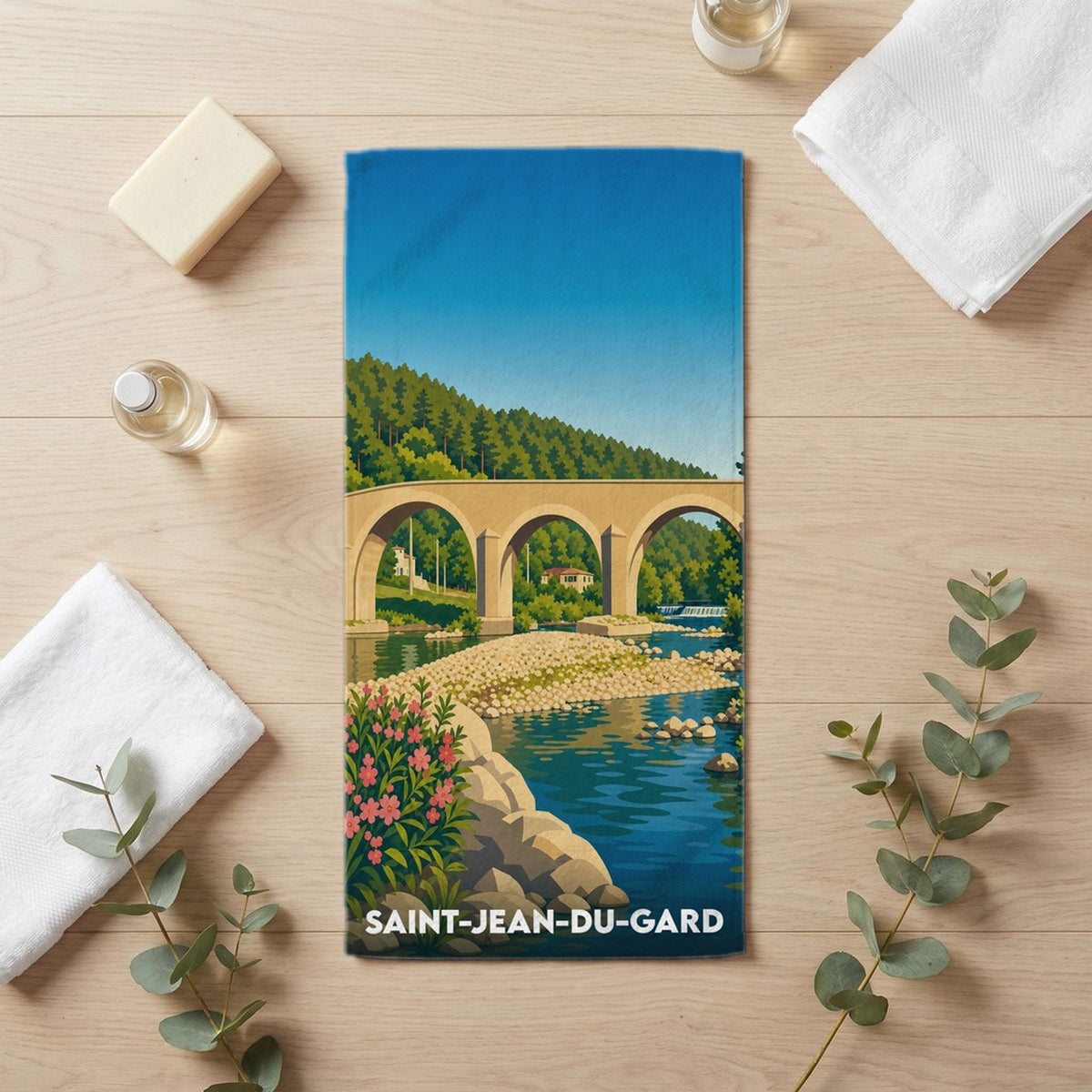 Serviette de bain 30 cm x 60 cm souvenir de Saint-Jean-du-Gard