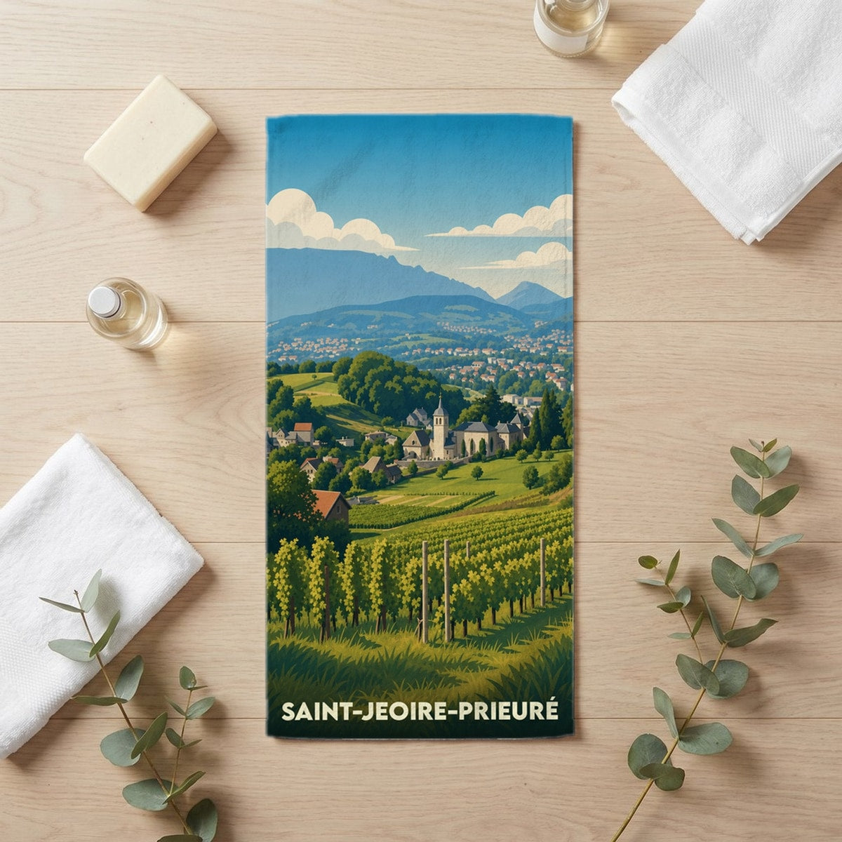 Serviette de bain 30 cm x 60 cm souvenir de Saint-Jeoire-Prieuré