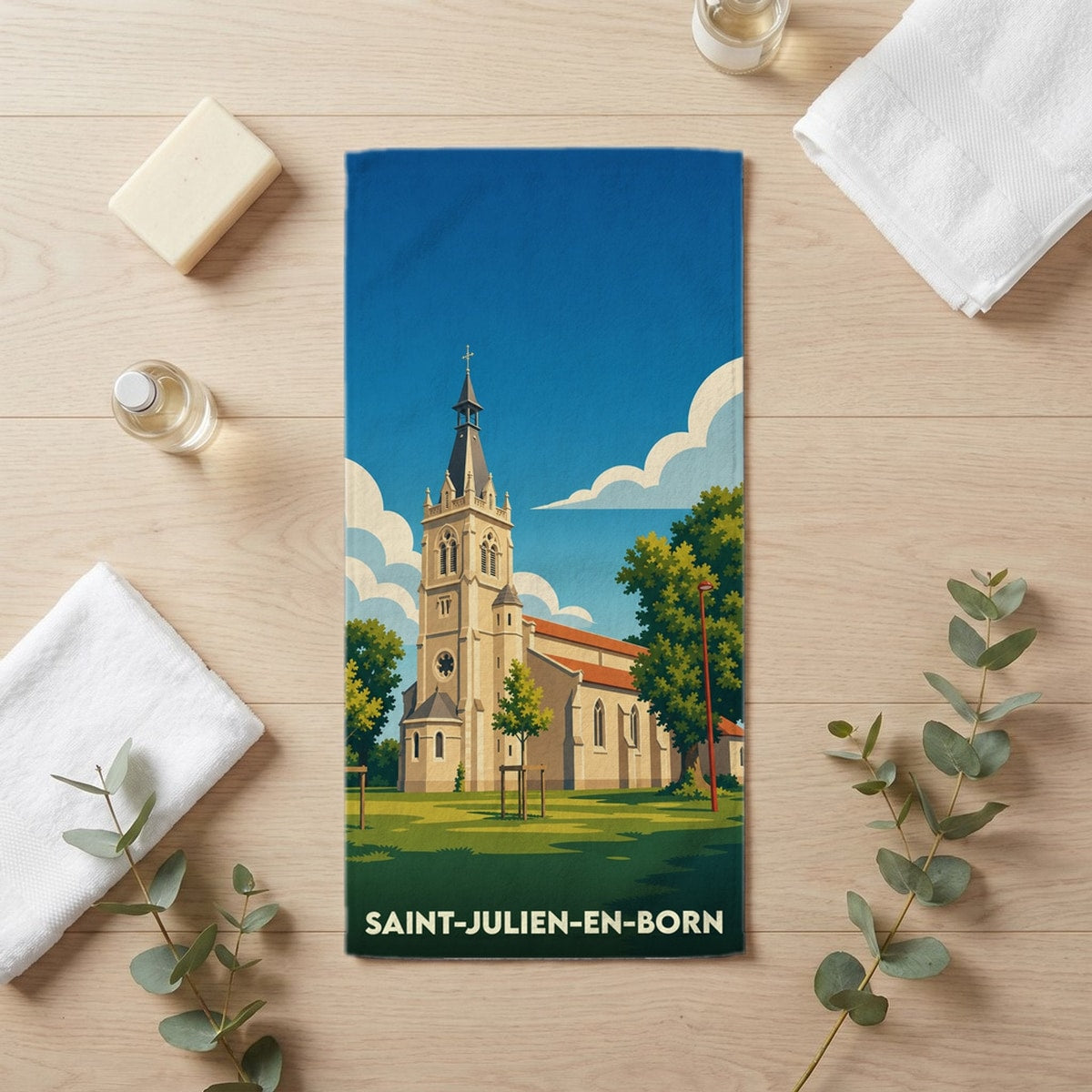 Serviette de bain 30 cm x 60 cm souvenir de Saint-Julien-en-Born