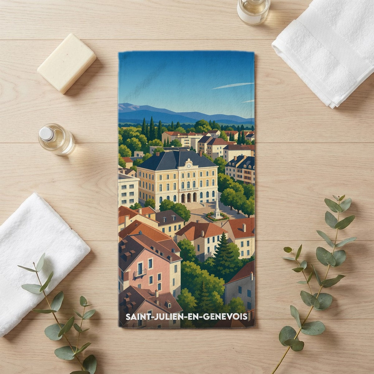 Serviette de bain 30 cm x 60 cm souvenir de Saint-Julien-en-Genevois
