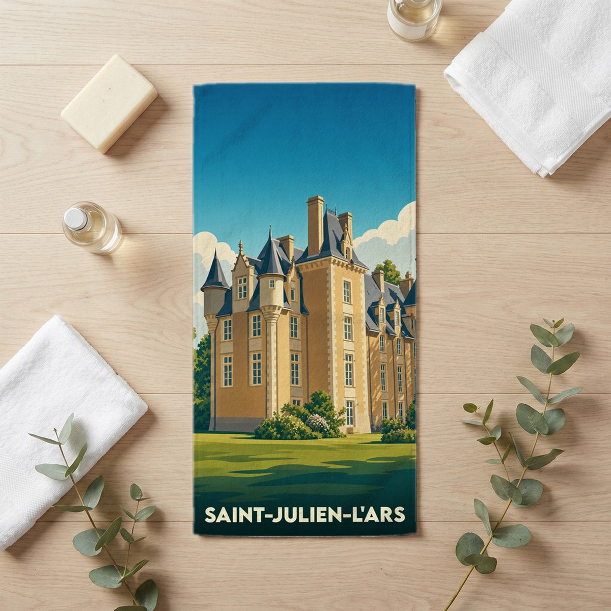 Serviette de bain 30 cm x 60 cm souvenir de Saint-Julien-l'Ars