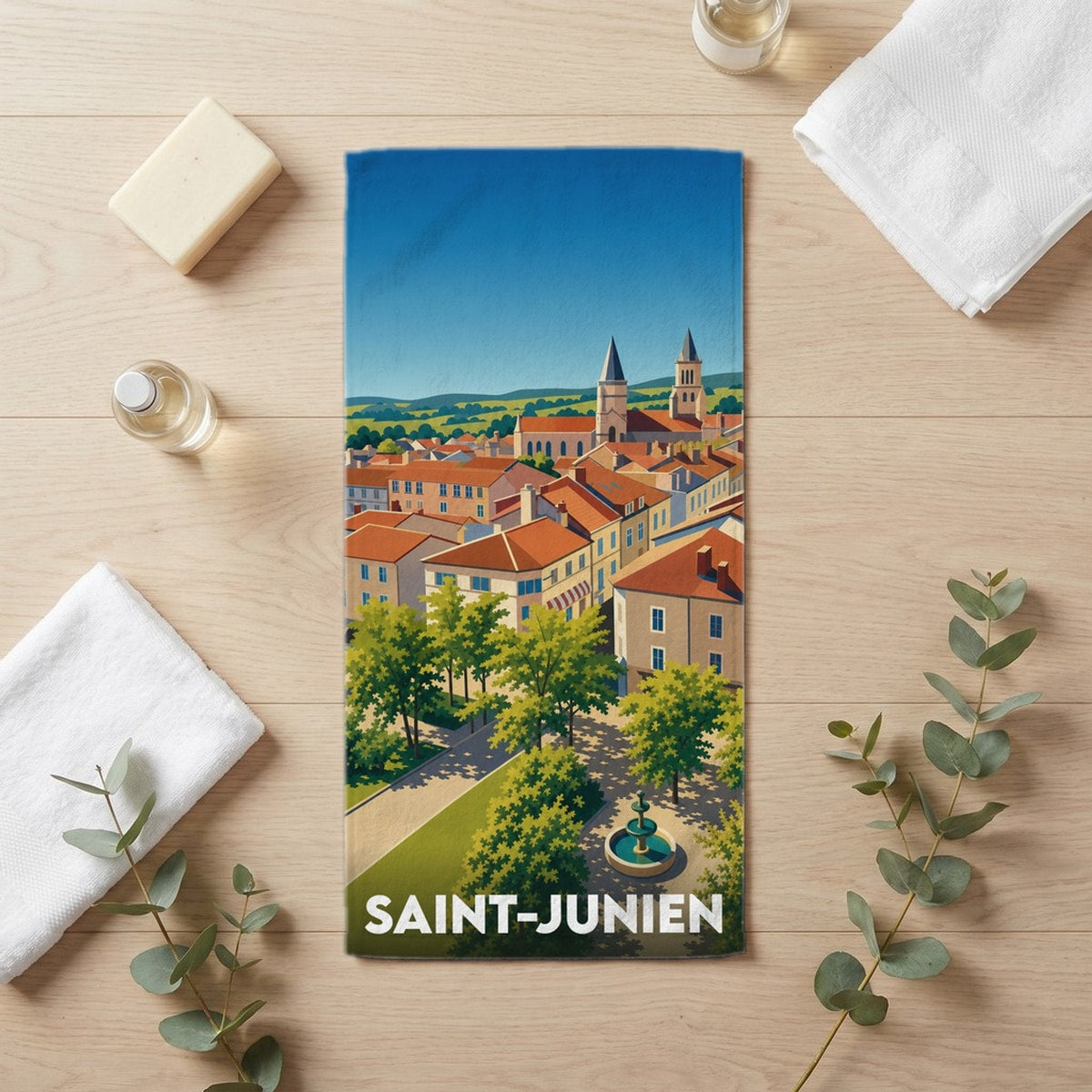 Serviette de bain 30 cm x 60 cm souvenir de Saint-Junien