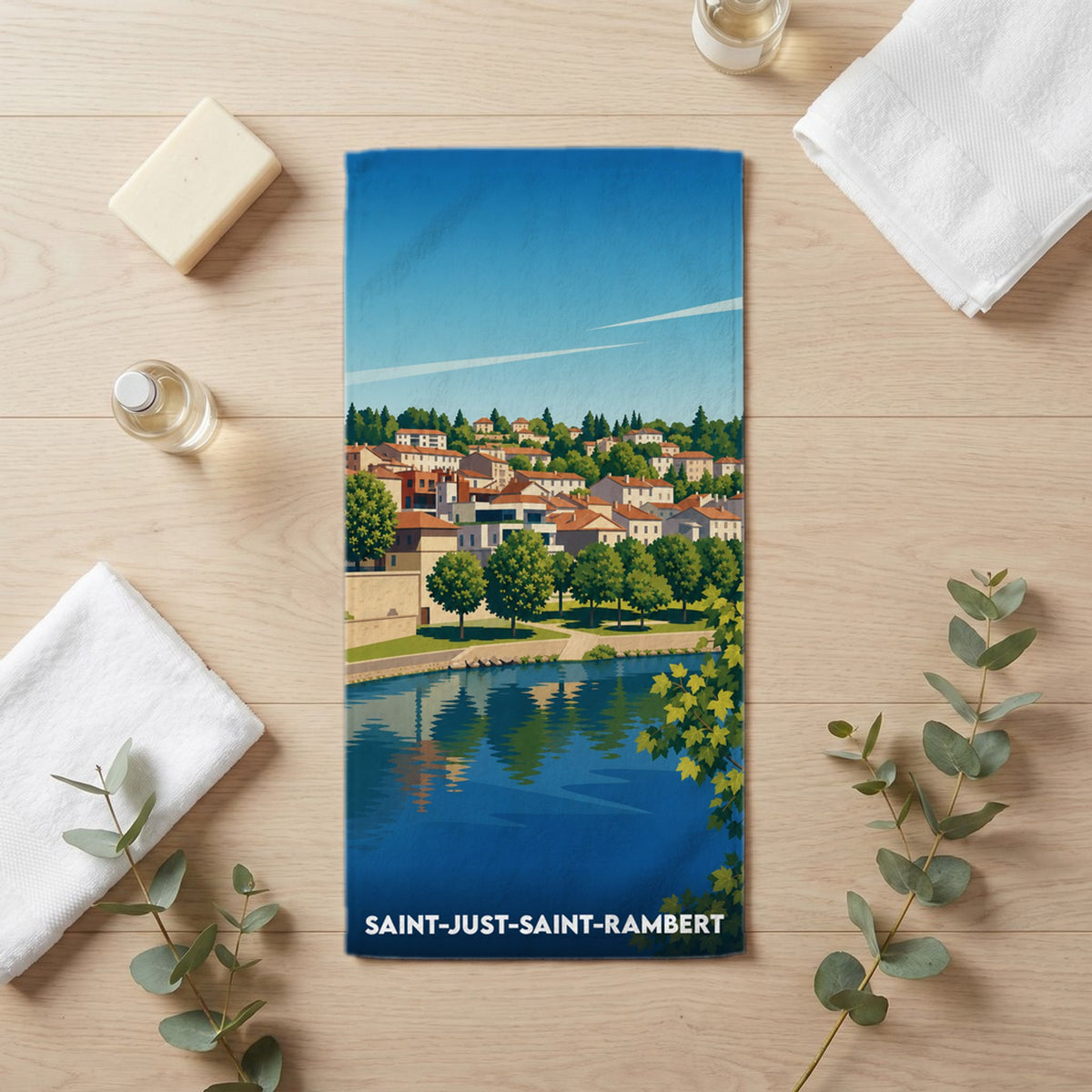 Serviette de bain 30 cm x 60 cm souvenir de Saint-Just-Saint-Rambert