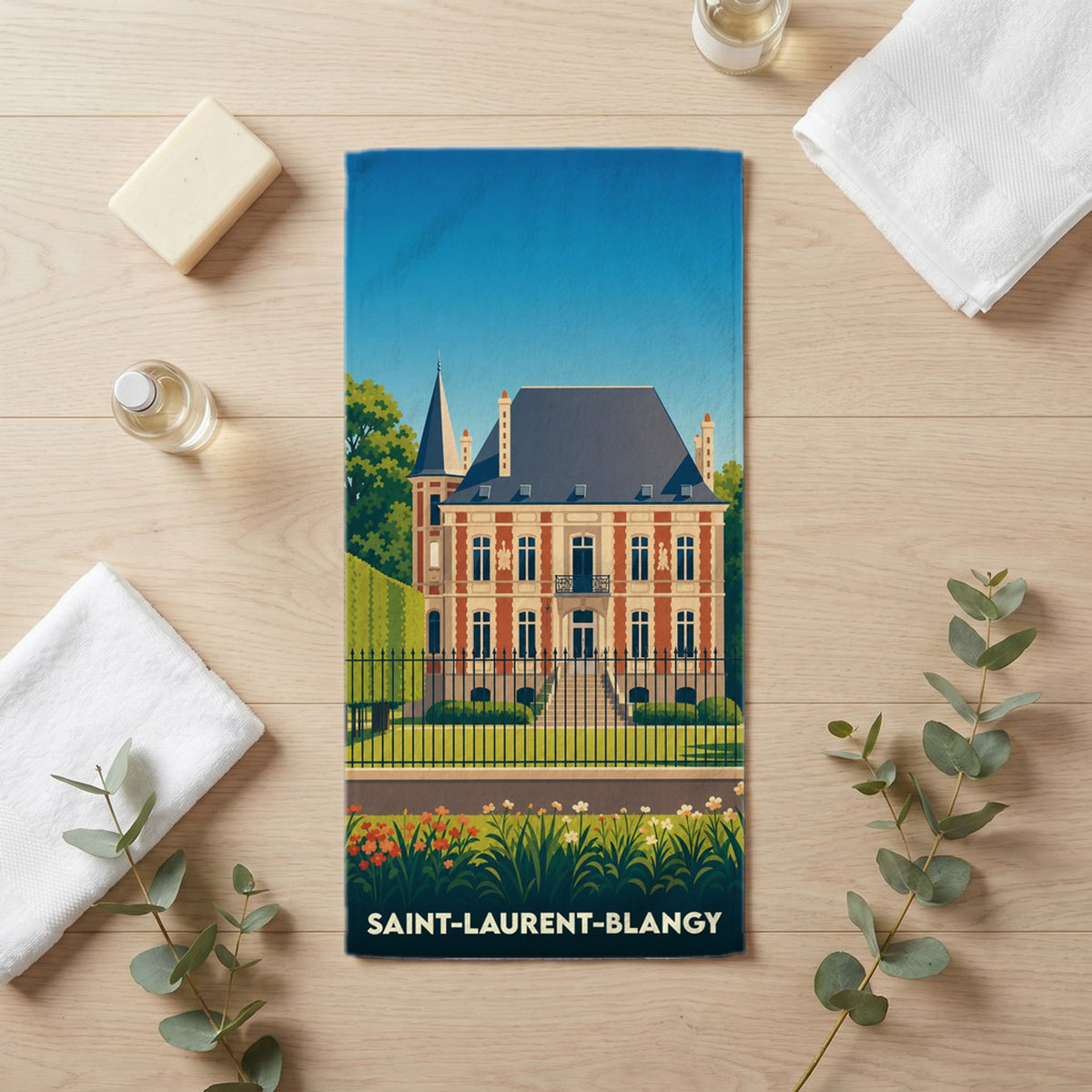 Serviette de bain 30 cm x 60 cm souvenir de Saint-Laurent-Blangy