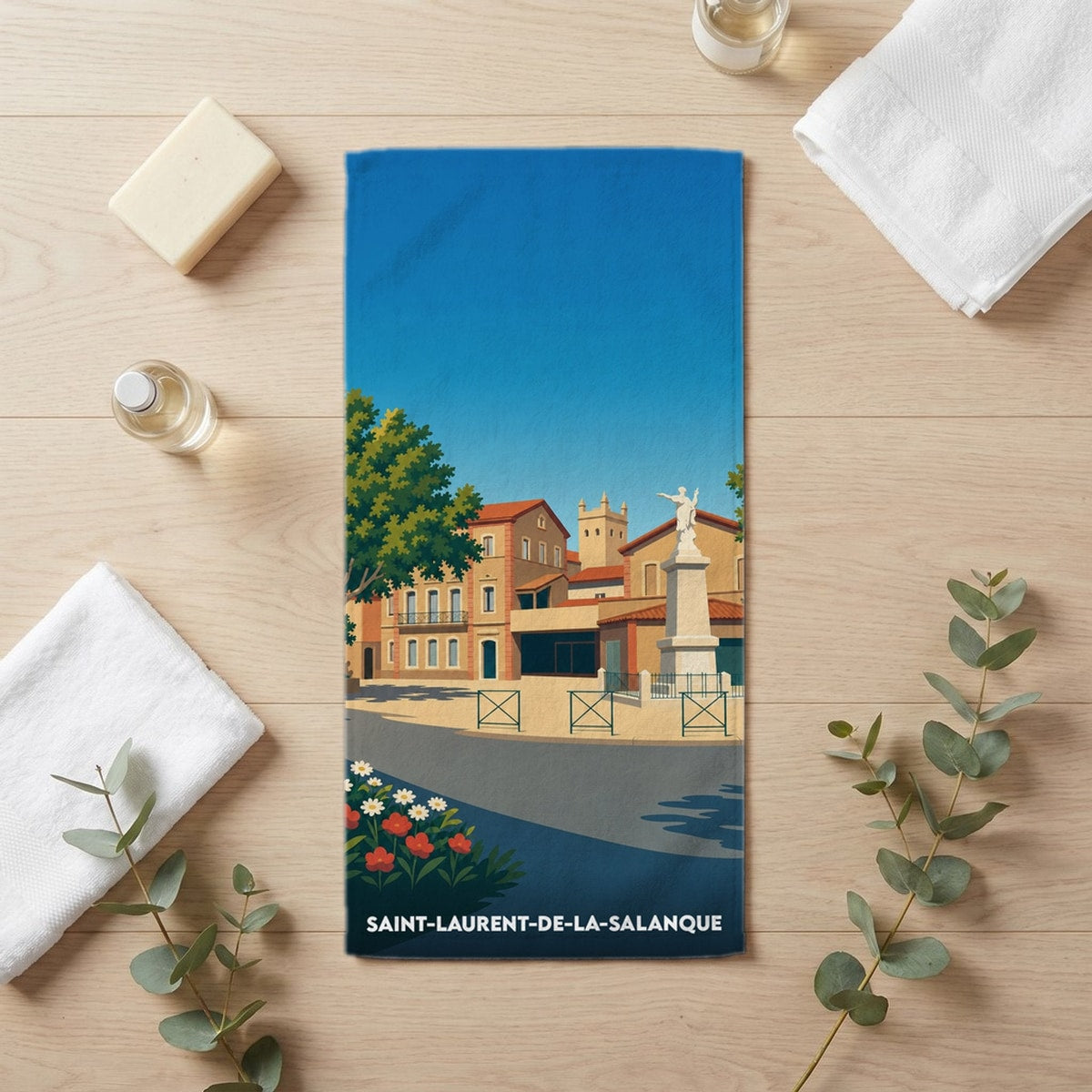 Serviette de bain 30 cm x 60 cm souvenir de Saint-Laurent-de-la-Salanque