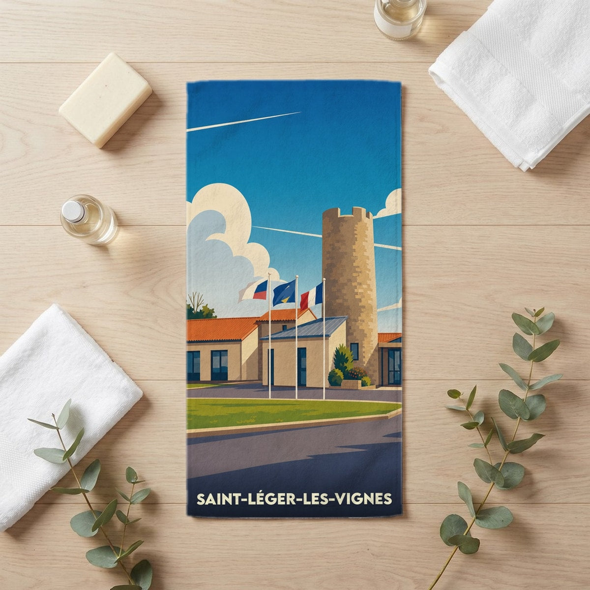 Serviette de bain 30 cm x 60 cm souvenir de Saint-Léger-les-Vignes