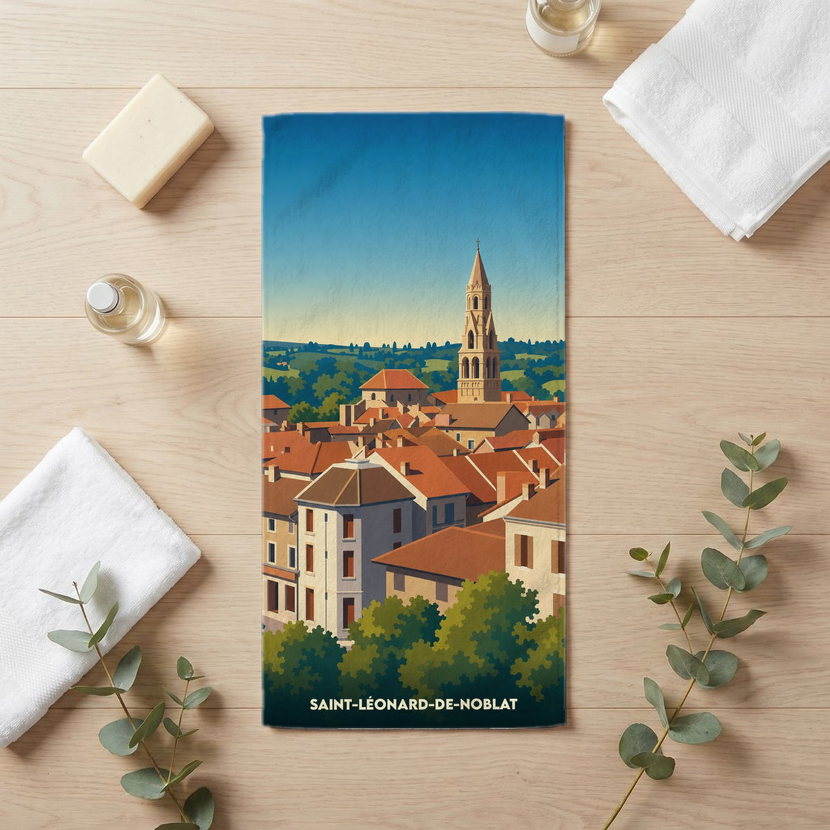 Serviette de bain 30 cm x 60 cm souvenir de Saint-Léonard-de-Noblat