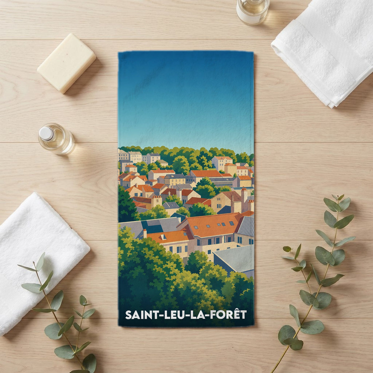 Serviette de bain 30 cm x 60 cm souvenir de Saint-Leu-la-Forêt
