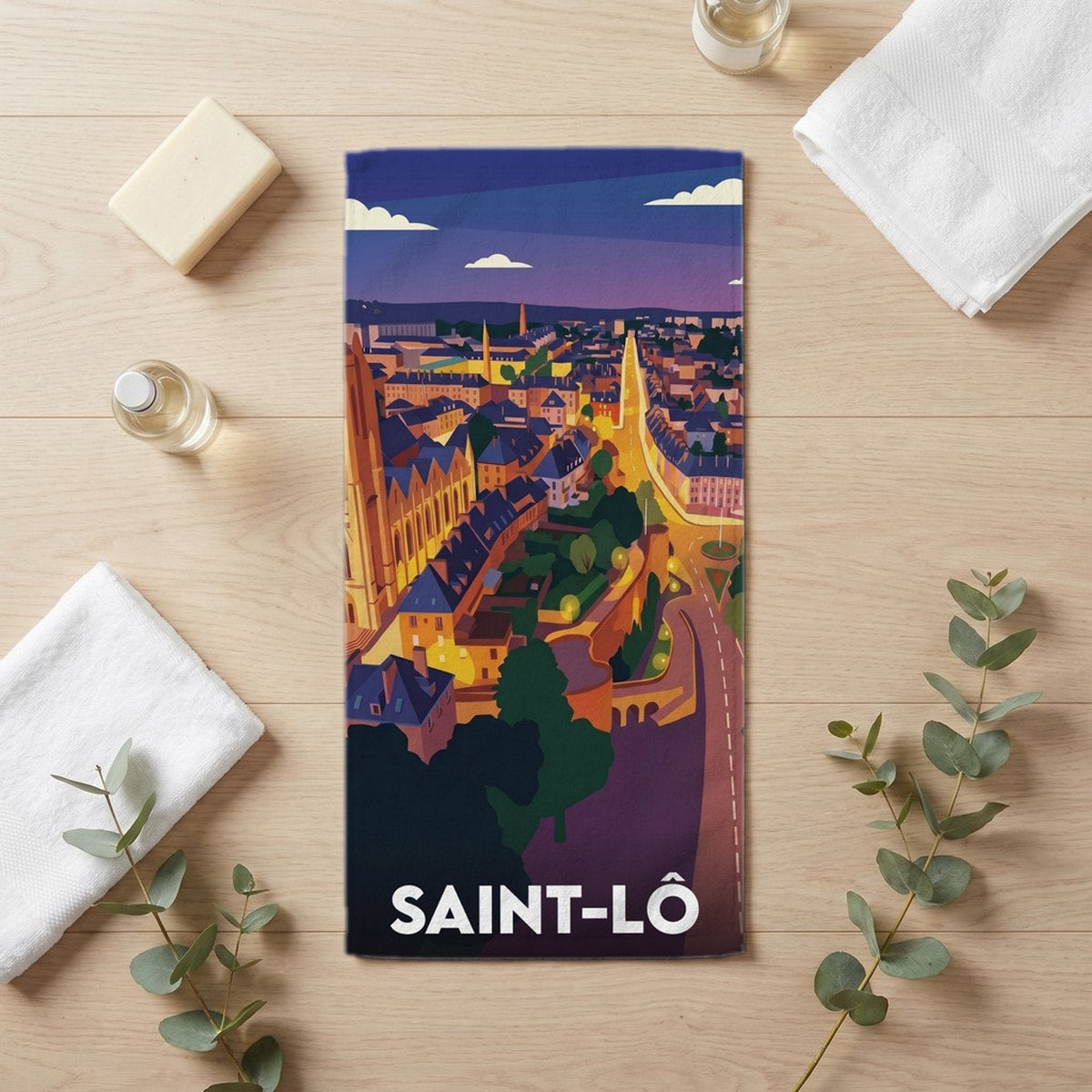Serviette de bain 30 cm x 60 cm souvenir de Saint-Lô