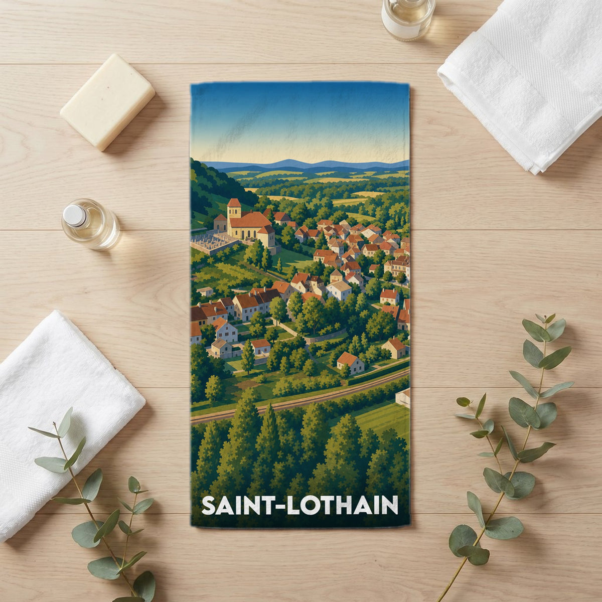 Serviette de bain 30 cm x 60 cm souvenir de Saint-Lothain