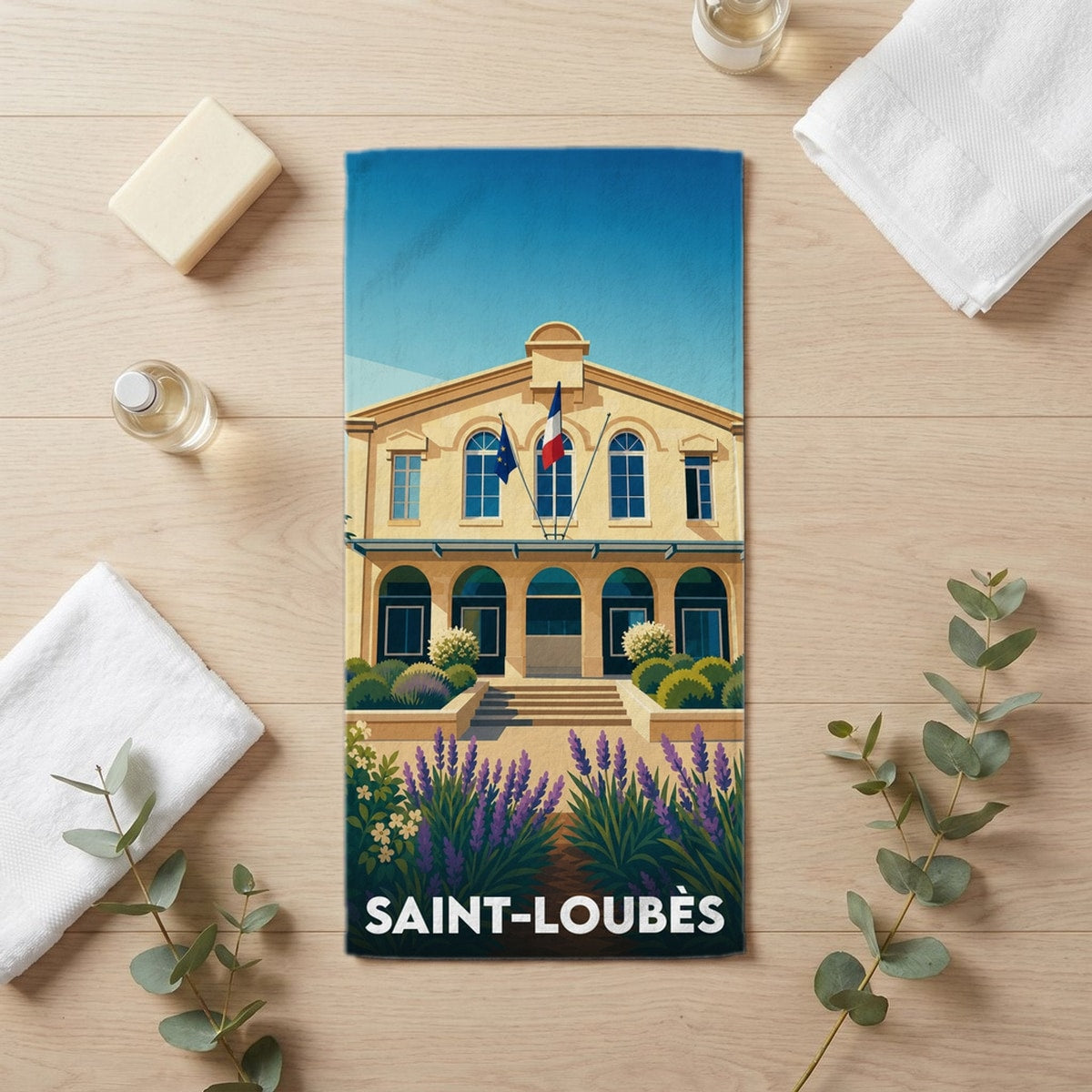 Serviette de bain 30 cm x 60 cm souvenir de Saint-Loubès