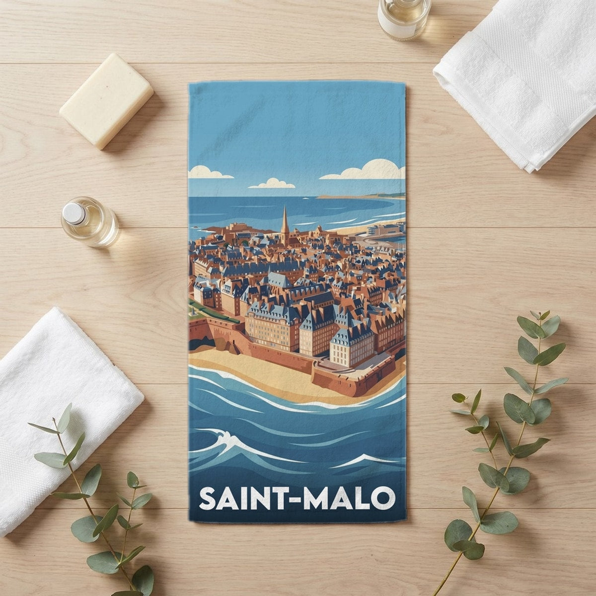 Serviette de bain 30 cm x 60 cm souvenir de Saint-Malo