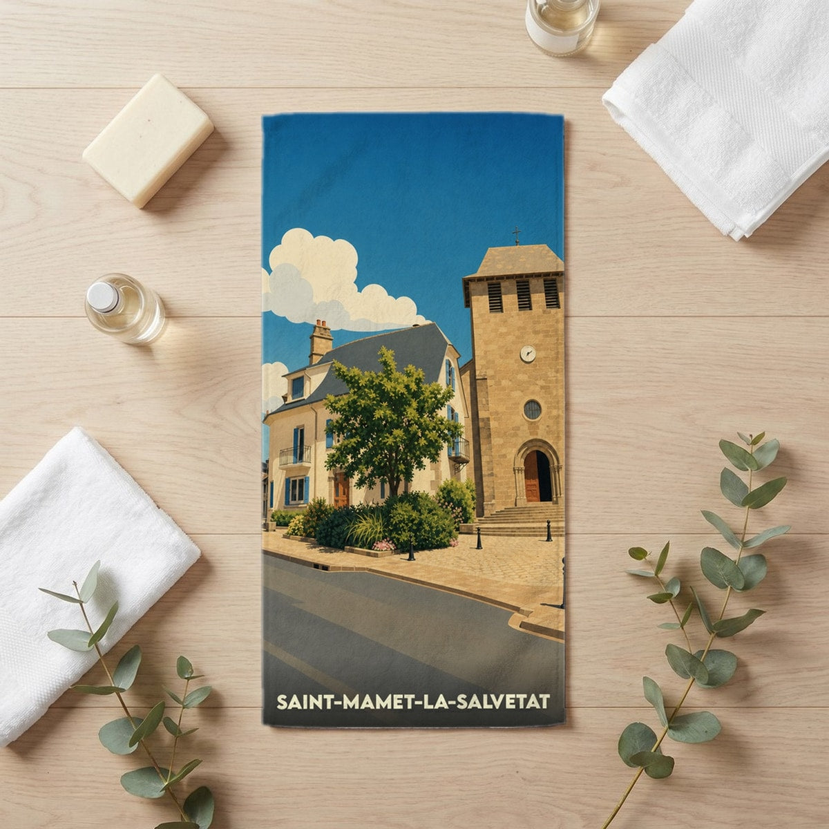 Serviette de bain 30 cm x 60 cm souvenir de Saint-Mamet-la-Salvetat