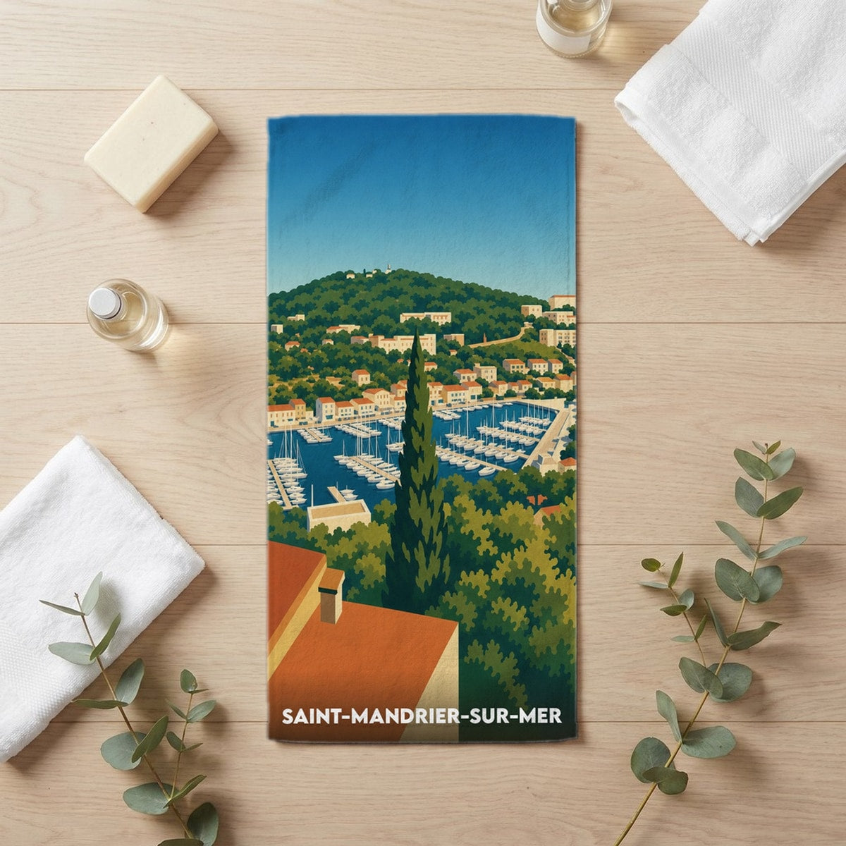 Serviette de bain 30 cm x 60 cm souvenir de Saint-Mandrier-sur-Mer