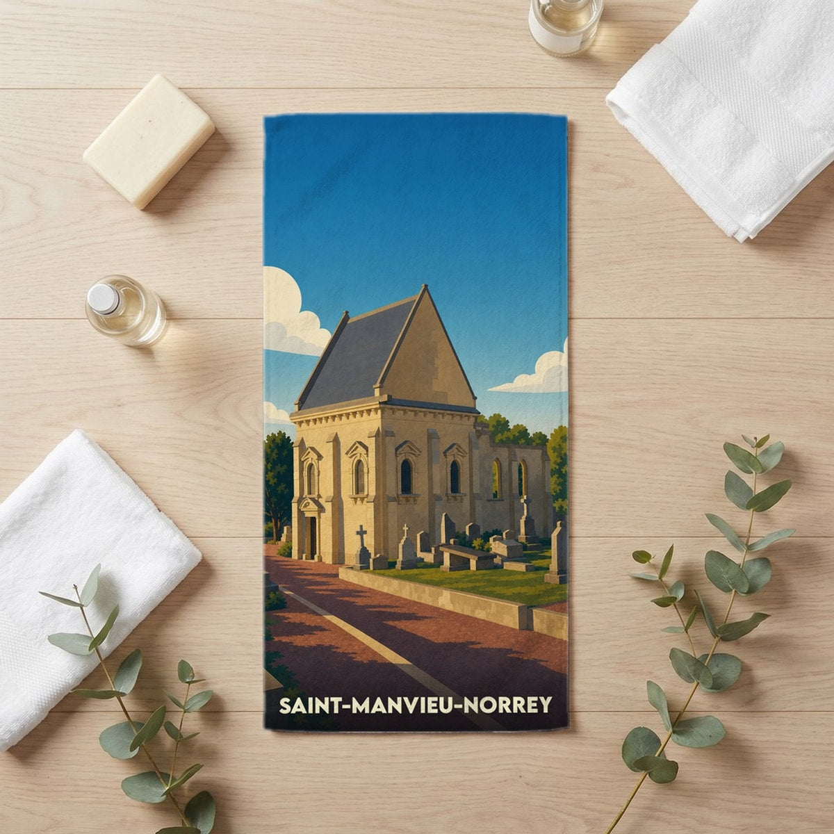 Serviette de bain 30 cm x 60 cm souvenir de Saint-Manvieu-Norrey