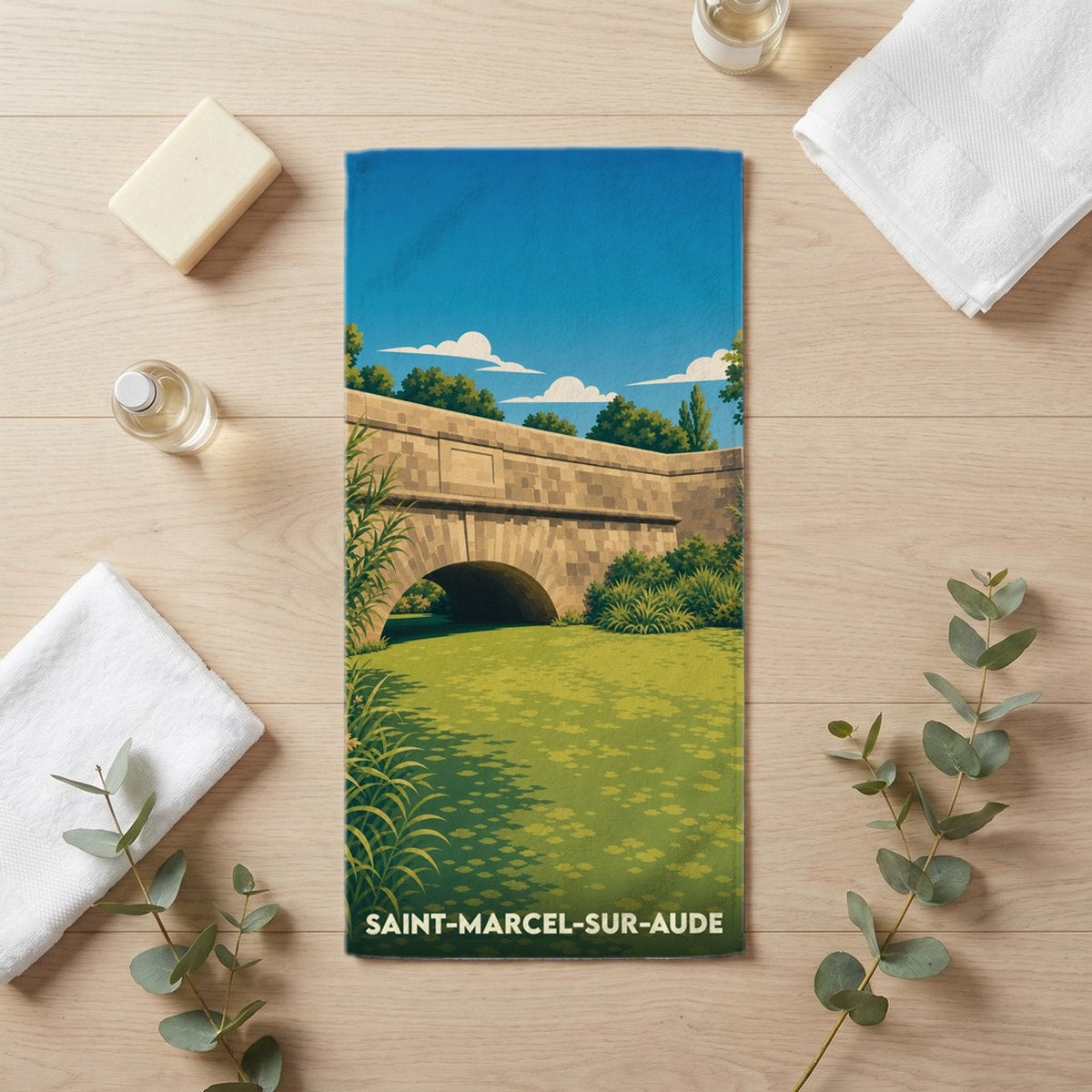 Serviette de bain 30 cm x 60 cm souvenir de Saint-Marcel-sur-Aude