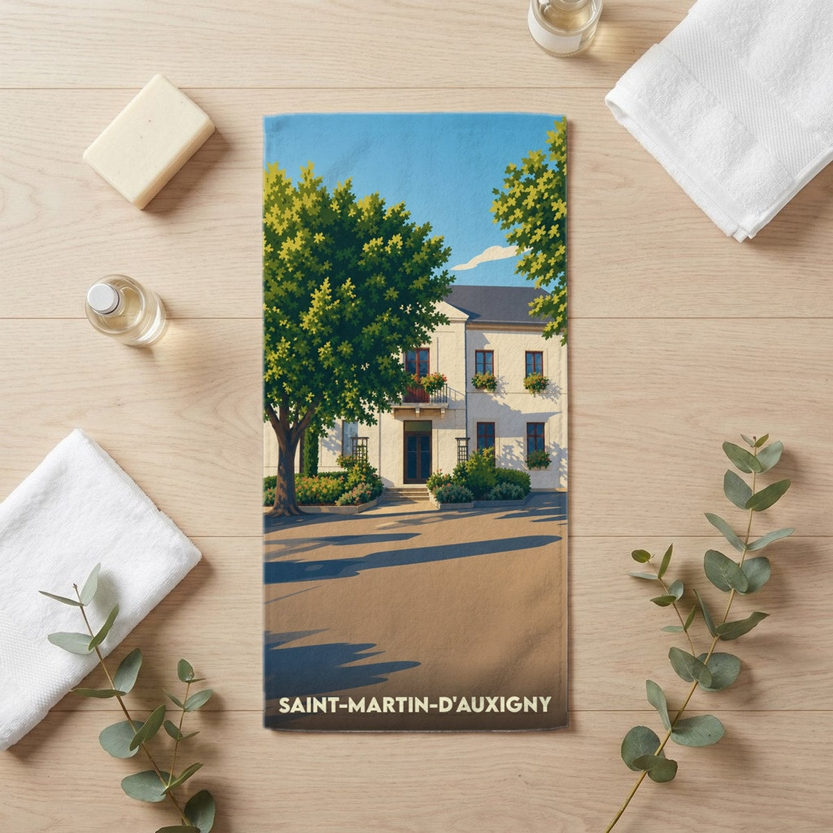 Serviette de bain 30 cm x 60 cm souvenir de Saint-Martin-d'Auxigny