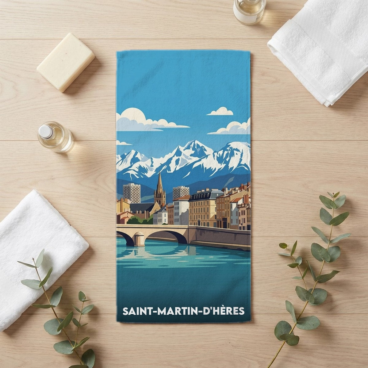Serviette de bain 30 cm x 60 cm souvenir de Saint-Martin-d'Hères