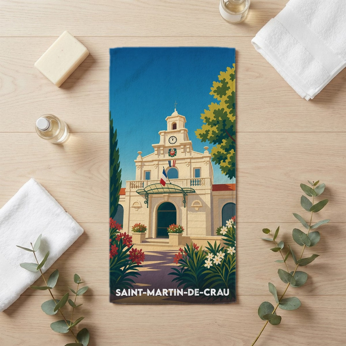 Serviette de bain 30 cm x 60 cm souvenir de Saint-Martin-de-Crau