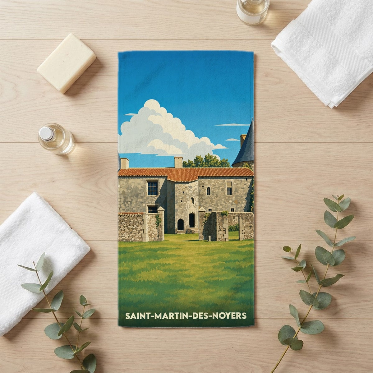 Serviette de bain 30 cm x 60 cm souvenir de Saint-Martin-des-Noyers