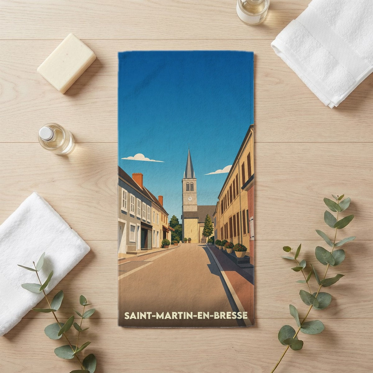 Serviette de bain 30 cm x 60 cm souvenir de Saint-Martin-en-Bresse