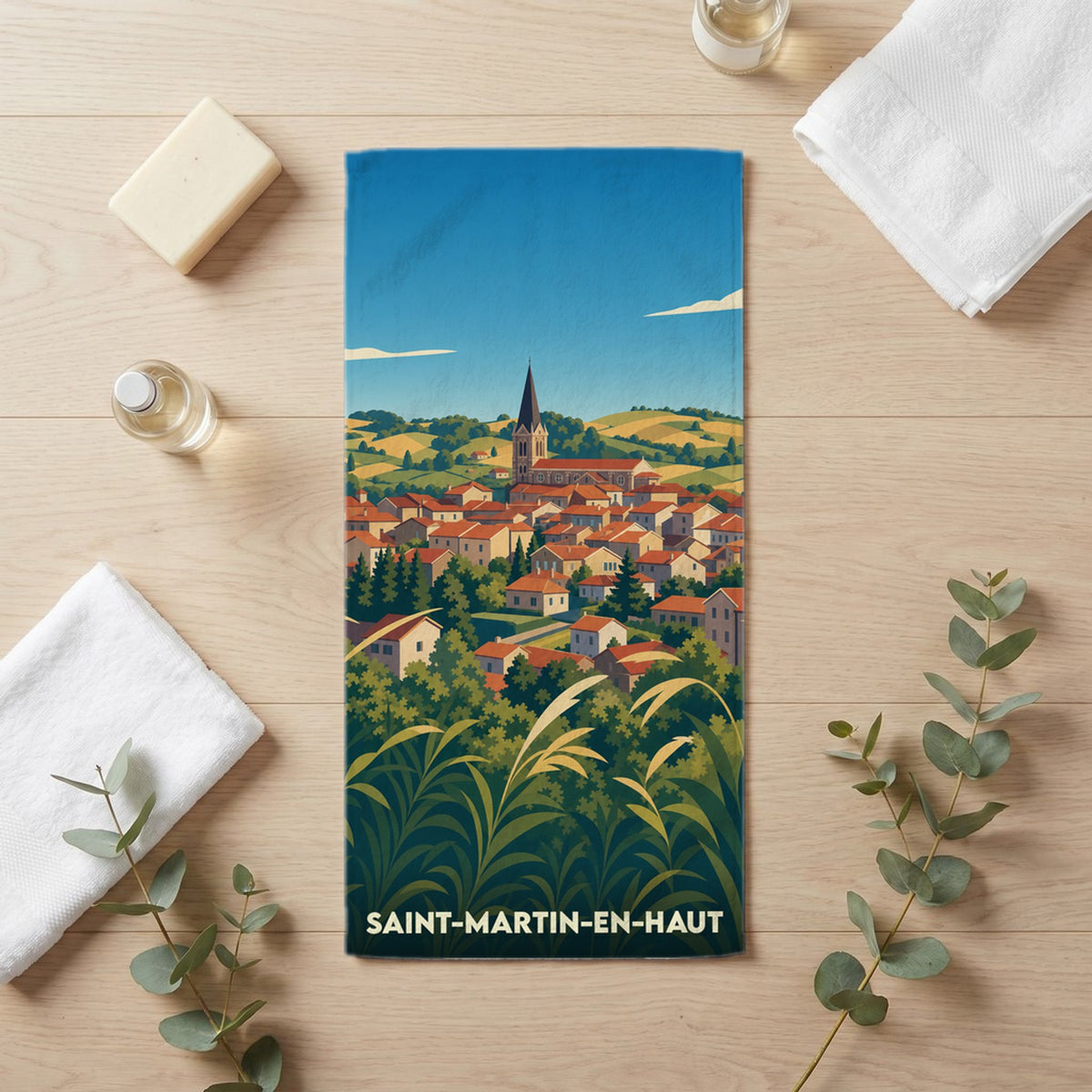 Serviette de bain 30 cm x 60 cm souvenir de Saint-Martin-en-Haut