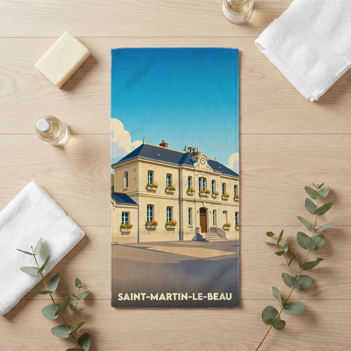Serviette de bain 30 cm x 60 cm souvenir de Saint-Martin-le-Beau