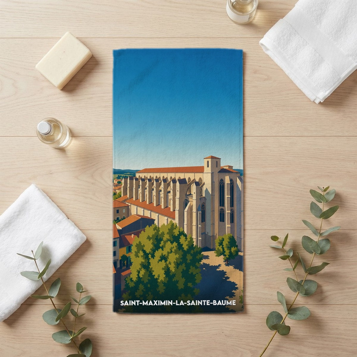 Serviette de bain 30 cm x 60 cm souvenir de Saint-Maximin-la-Sainte-Baume