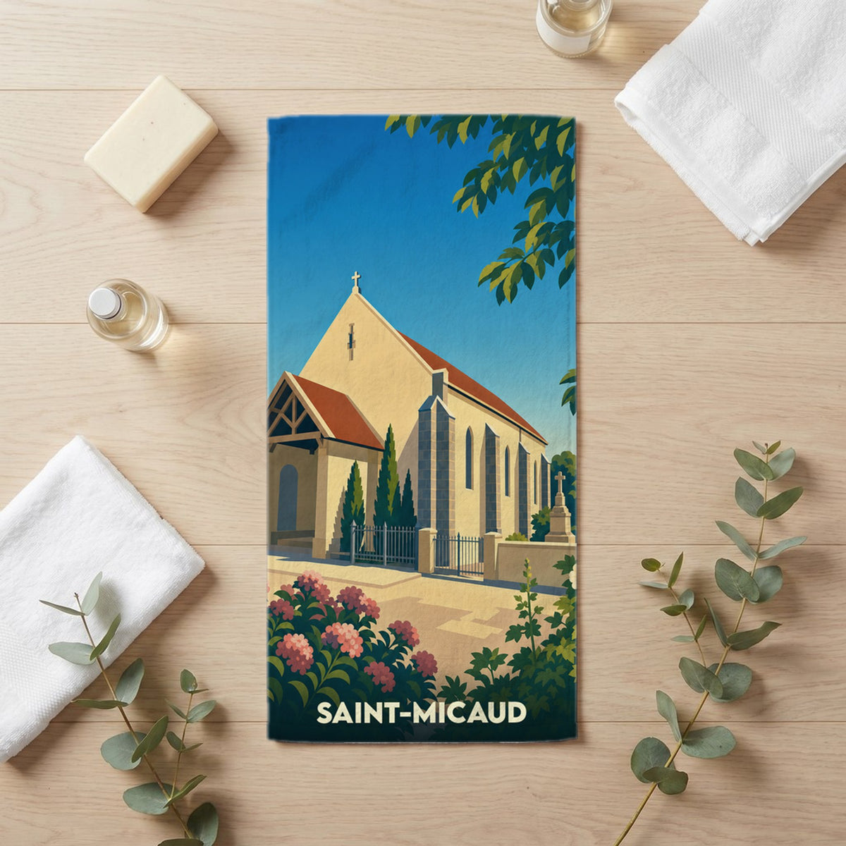 Serviette de bain 30 cm x 60 cm souvenir de Saint-Micaud