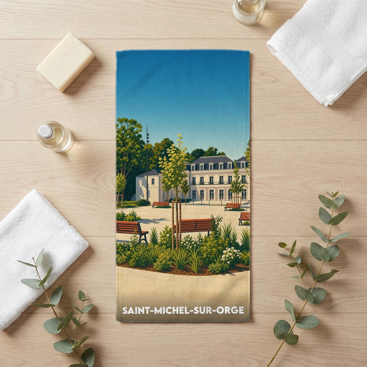 Serviette de bain 30 cm x 60 cm souvenir de Saint-Michel-sur-Orge