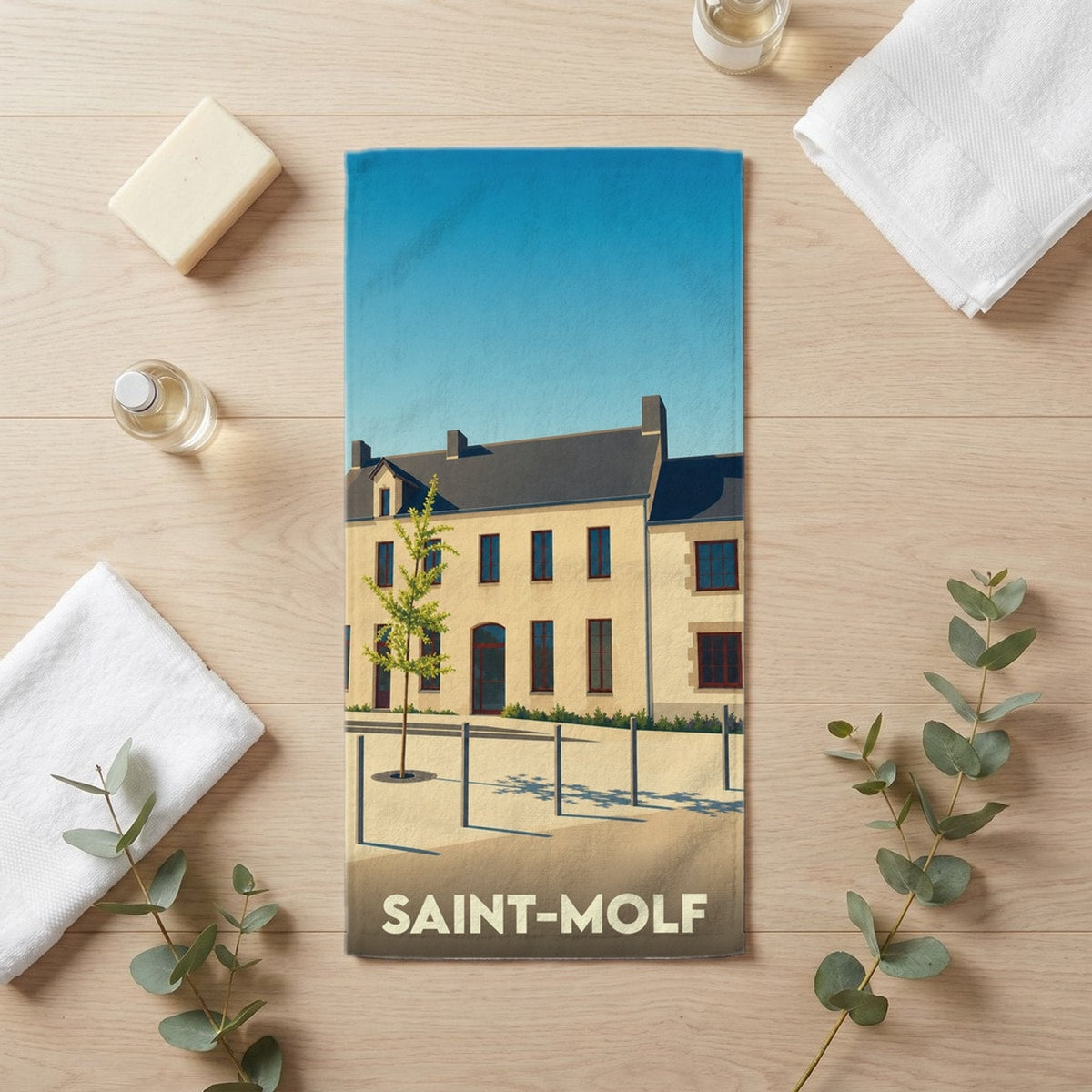 Serviette de bain 30 cm x 60 cm souvenir de Saint-Molf