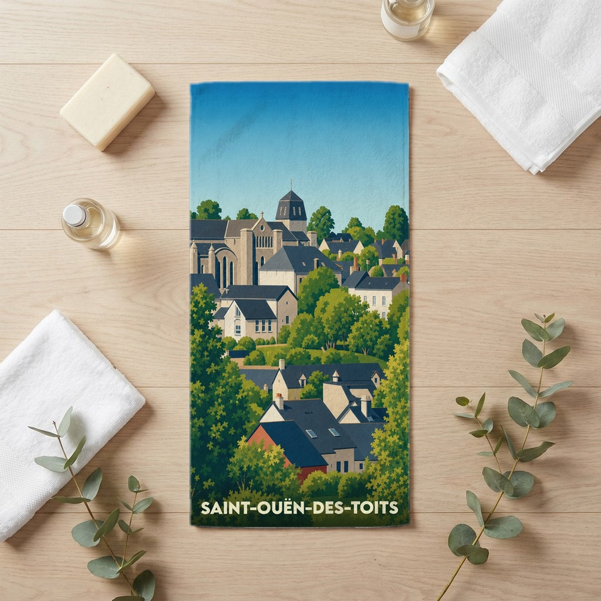 Serviette de bain 30 cm x 60 cm souvenir de Saint-Ouën-des-Toits