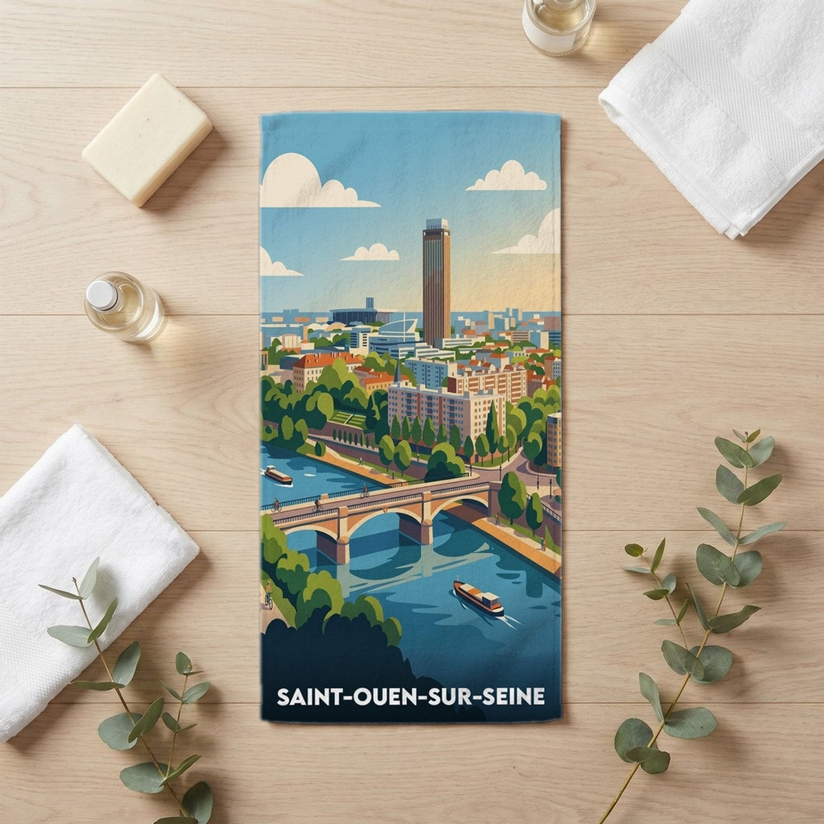 Serviette de bain 30 cm x 60 cm souvenir de Saint-Ouen-sur-Seine