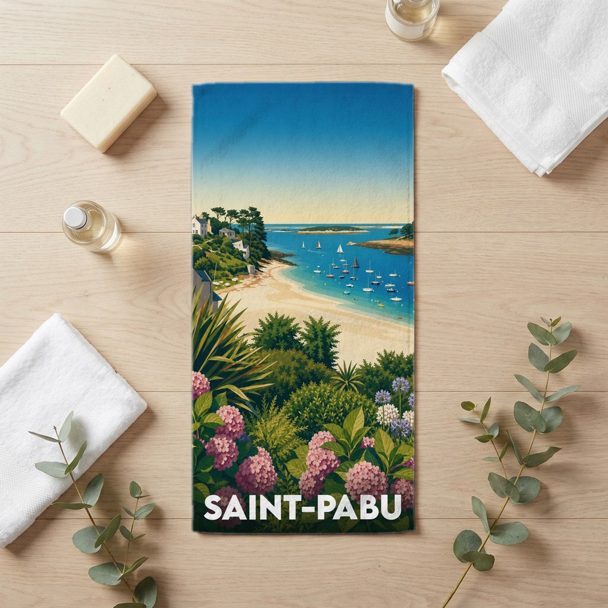 Serviette de bain 30 cm x 60 cm souvenir de Saint-Pabu