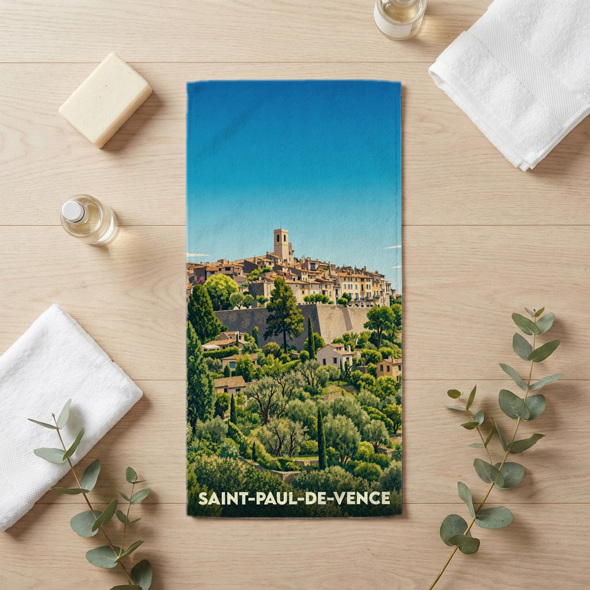 Serviette de bain 30 cm x 60 cm souvenir de Saint-Paul-de-Vence