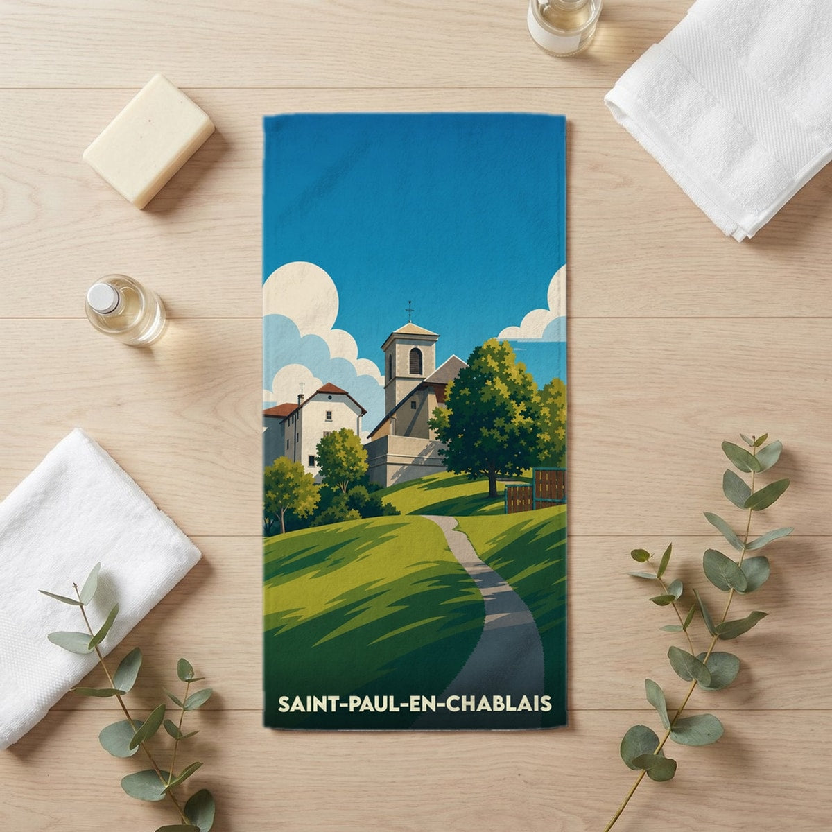Serviette de bain 30 cm x 60 cm souvenir de Saint-Paul-en-Chablais