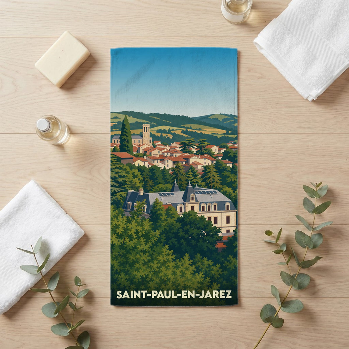Serviette de bain 30 cm x 60 cm souvenir de Saint-Paul-en-Jarez